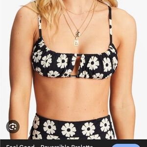 Billabong, black and cream floral reversible bikini
